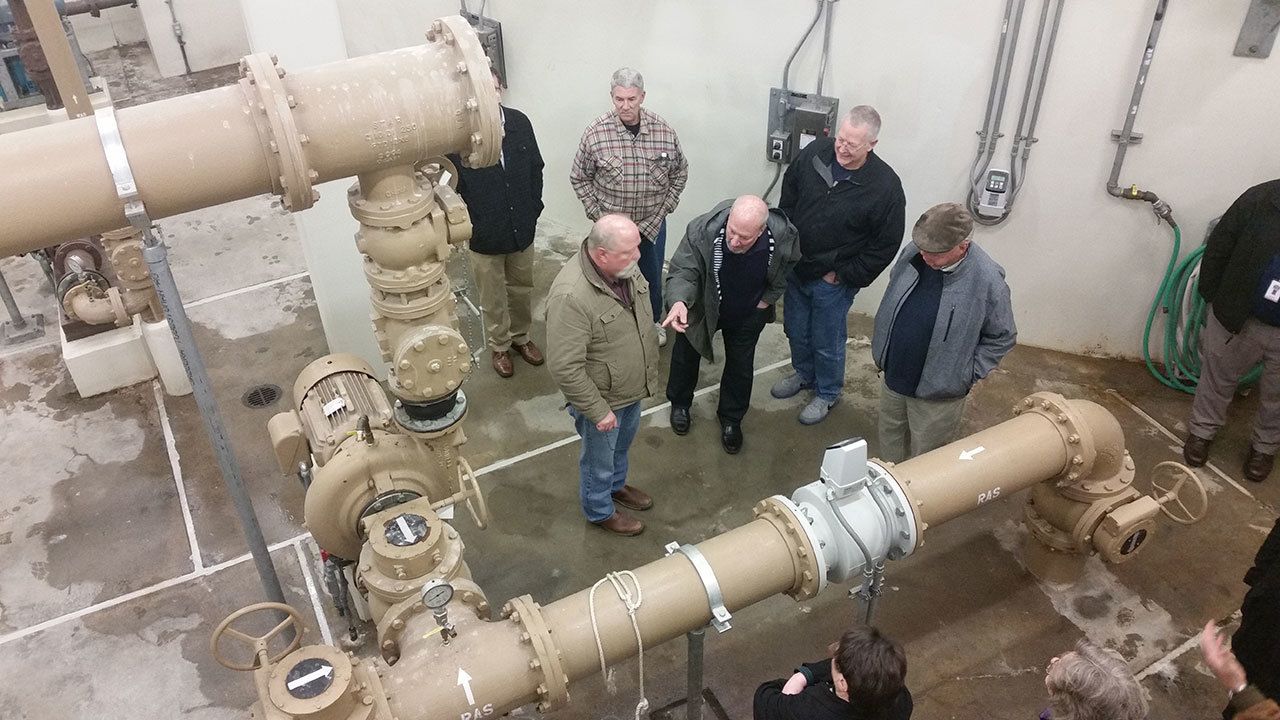 The Sumner City Council tours the wastewater treatment plant in Sumner after its most recent expansion. Photo courtesy of the city of Sumner.