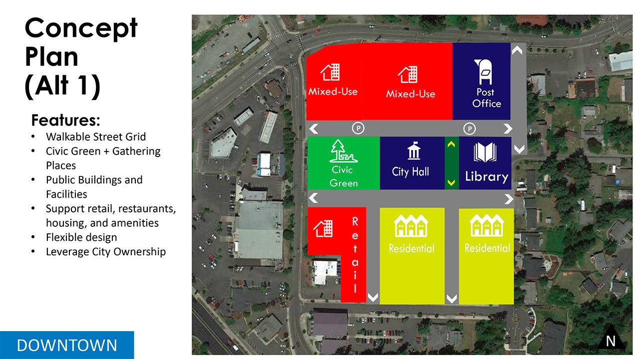The potentially updated centers plan for Bonney Lake’s downtown area. Images courtesy of BERK Consulting.