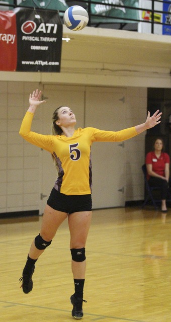 Kelsey Williams serves during one of White River's state volleyball matches. Photo by Kyle Stroh