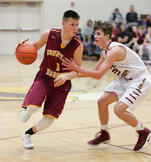 Enumclaw junior Kaden Anderson looks to drive against the White River defense during Friday’s Hornet-Hornet battle. Photo by Dennis Box.