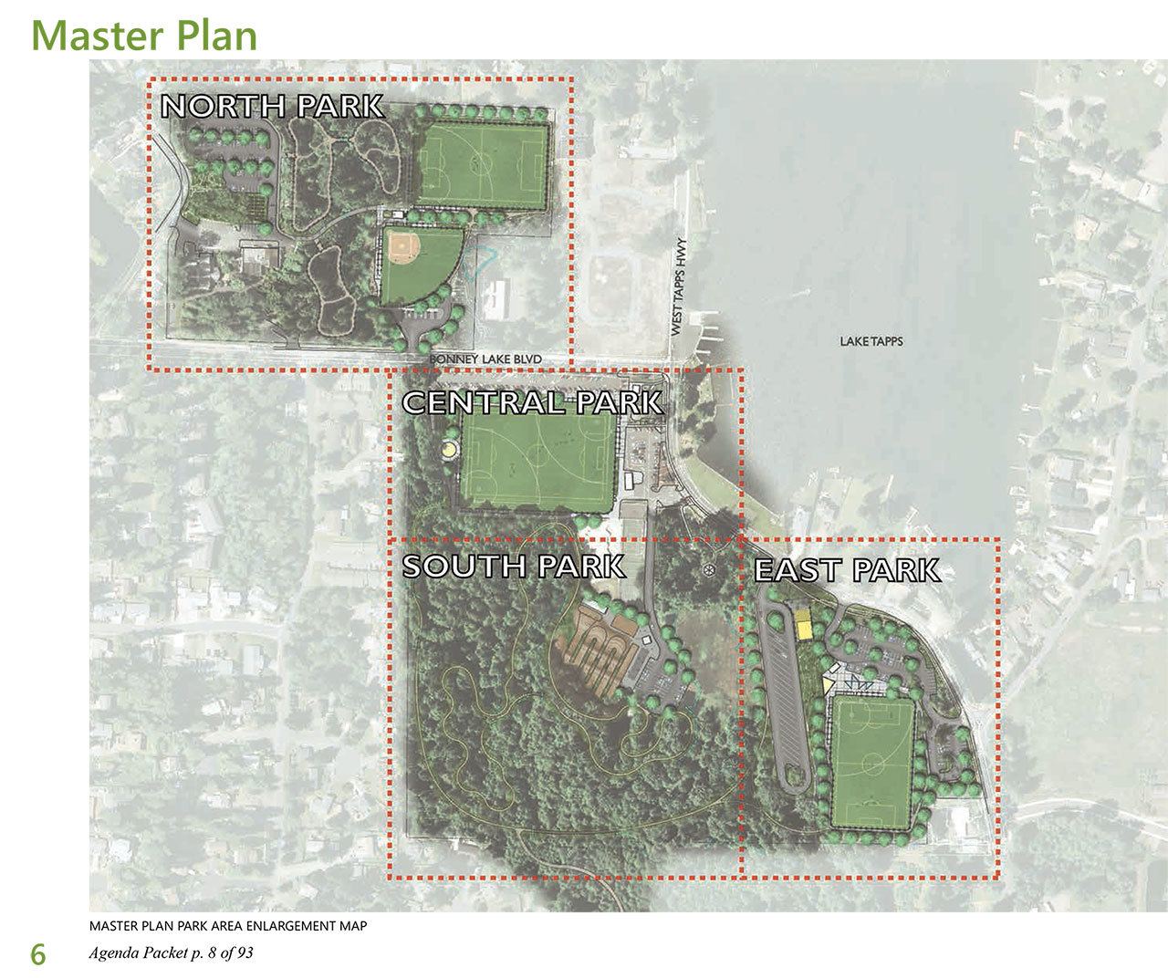 Phase 1 of the Allan Yorke Park makeover will include many changes happening to East and South Park. Image courtesy of the city of Bonney Lake.