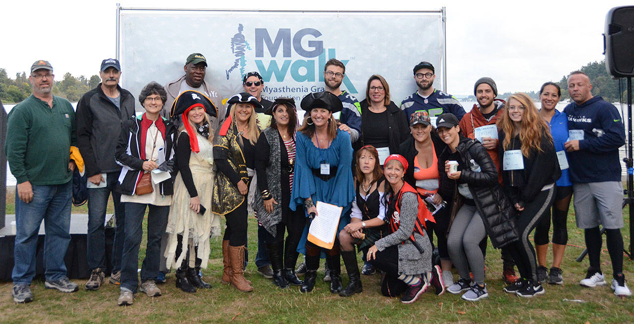 Tricia Foerster, in blue, with her Myasthenia Gravis Foundation of America walking team during the 2017 annual charity walk. Together, the group raised more than $1,000 for research on the disease. Submitted photo