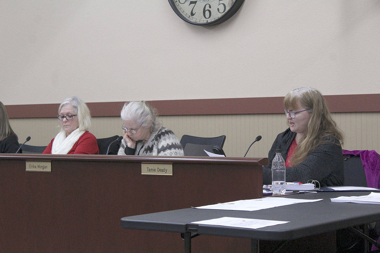 Councilwoman Tamie Deady read aloud two resolutions regarding concerns the city has with the reopening of the John Henry coal mine and the proposed Enumclaw Recycle project. Photo by Ray Still