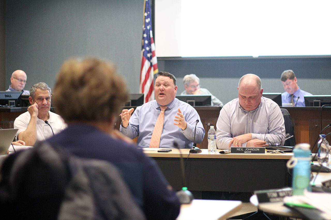 Before discussing a possible city pool, the Bonney Lake City Council met with the Planning Commission to discuss the commission’s 2018-2019 Work Plan, which includes looking at potential annexation areas, future land use designations, updating zoning regulations and more. The work plan was moved to the Feb. 13 council meeting for a vote. Photo by Ray Still