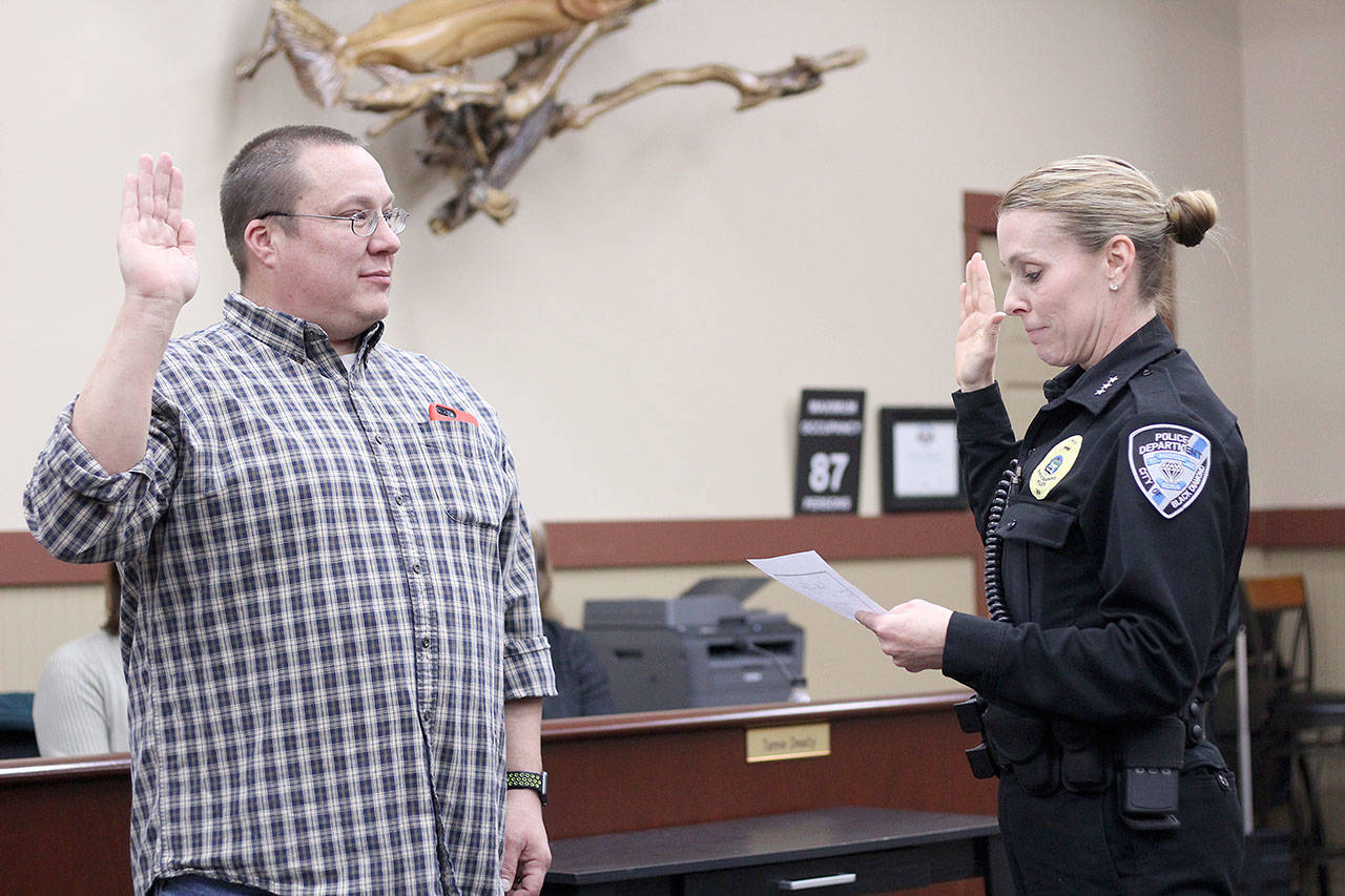 Photo by Ray Still                                Chris Wisnoski was sworn into his council seat after the Black Diamond City Council unanimously appointed him March 1.
