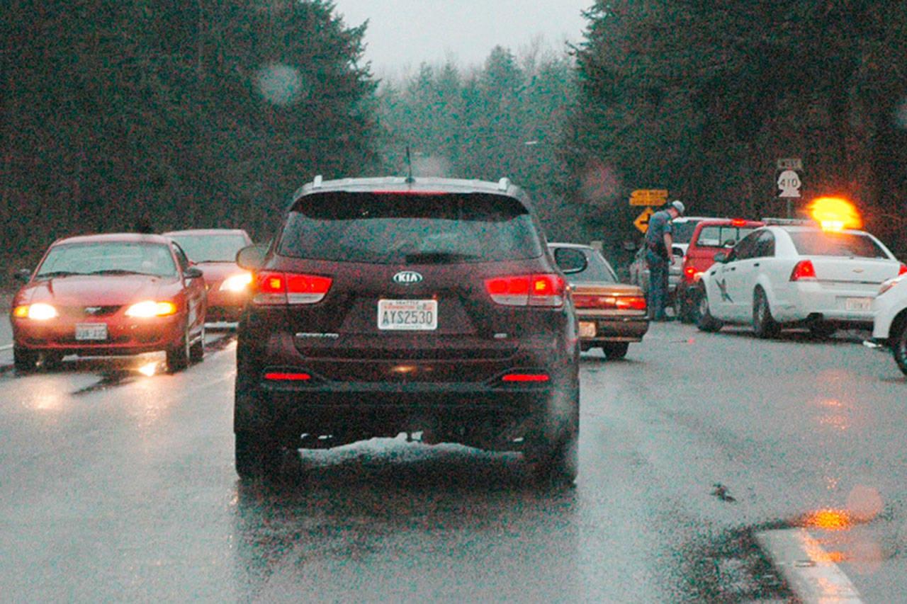 Traffic between Enumclaw and Buckley can back up all the way to the SR 410 and SE 465th Street intersection. Modern traffic lights may be able to help with that. Photo by Kevin Hanson