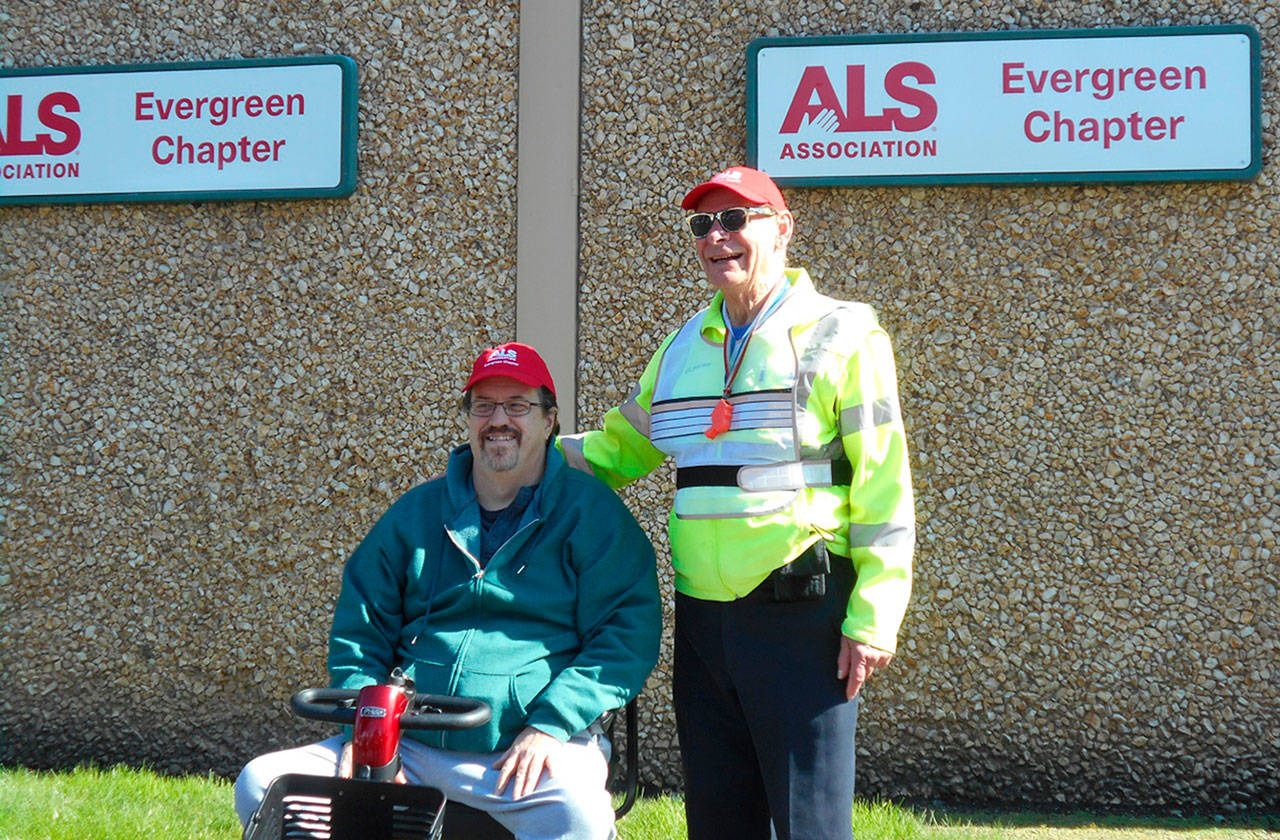 Don Stevenson and Mark Alleman outside the ALS Association Evergreen Chapter before Stevenson started his walk last year. Contributed photo