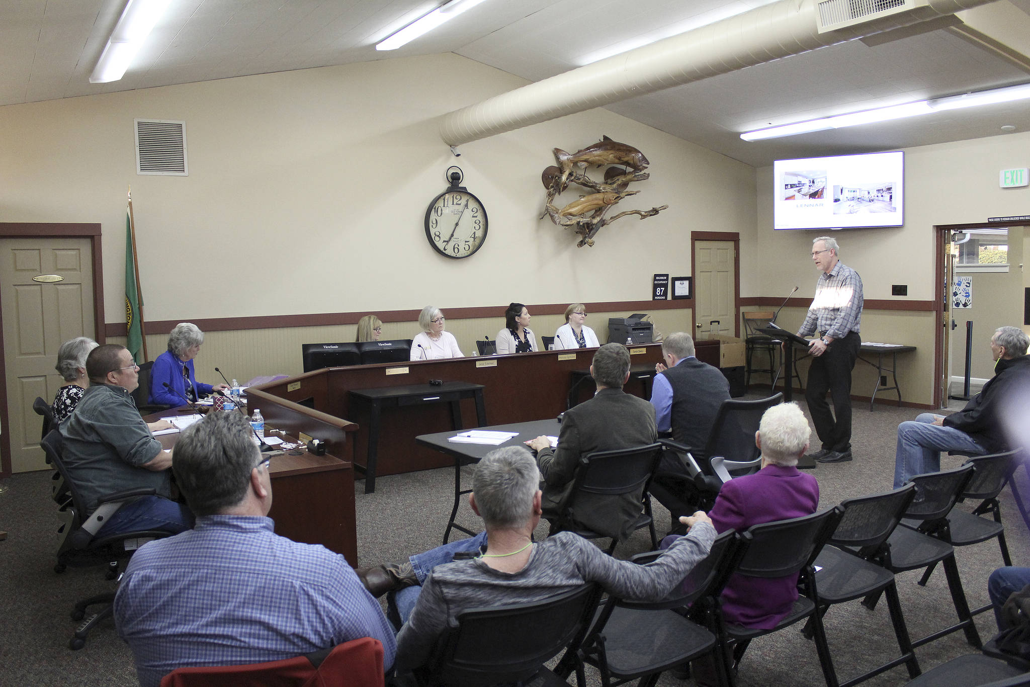 Colin Lund of the developer Oakpointe presented to the Black Diamond City Council last week, letting the council know how the two housing developments in the city are coming along. Lund estimated the first new Black Diamond residents will be moving in soon. Photo by Ray Miller-Still