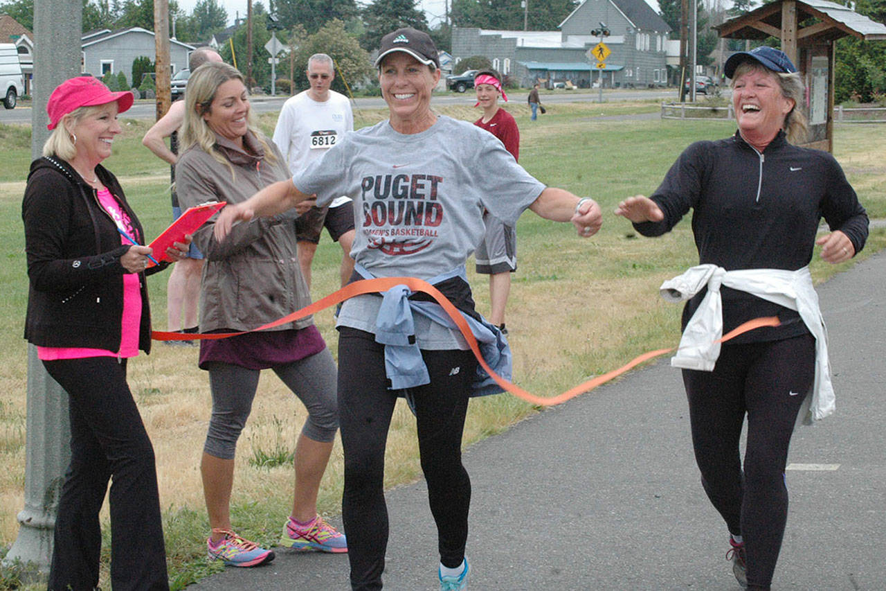 The annual fun run in Buckley will again bring happy participants to the finish line. This photo is from the 2016 event which, as always, helped raise money for women’s causes. FILE PHOTO BY KEVIN HANSON