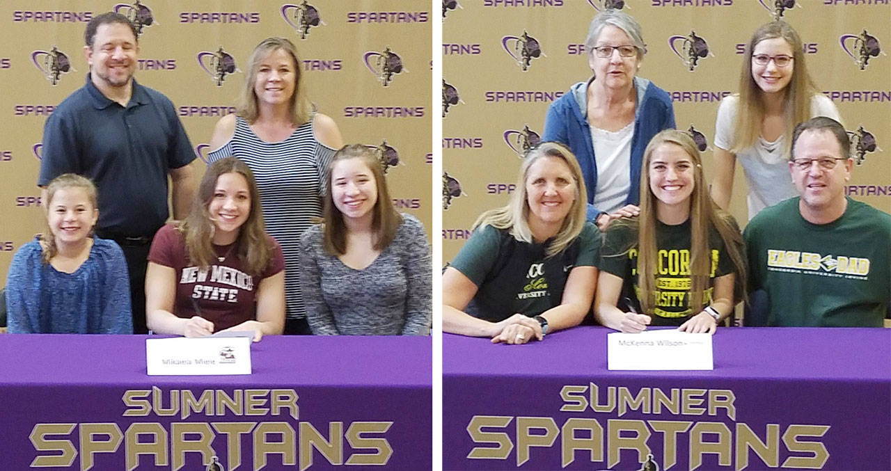 Mikaela Miele, left, and McKenna Wilson, right, just signed on for college sports. Submitted photos