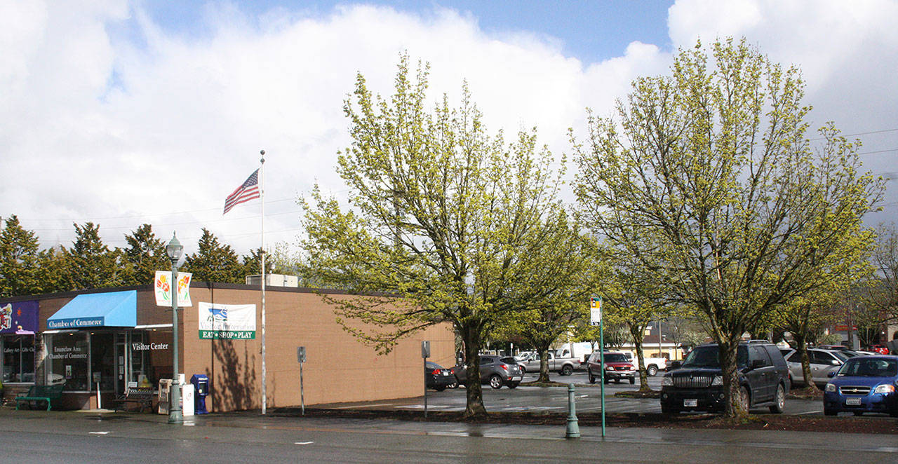 The Enumclaw City Council is trying to decide whether a three- or four-story building should be built in this lot, replacing the Chamber of Commerce and Arts Alive, or even whether the building should be closer to Railroad Street or Cole Street. Photo by Kevin Hanson