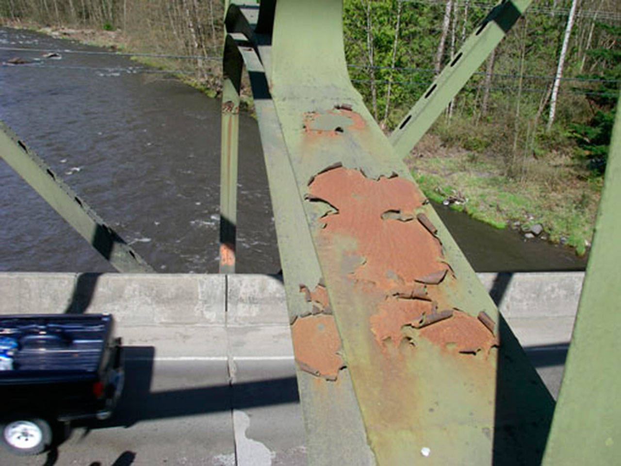 The White River Bridge between Enumclaw and Buckley will need to be sanded to get off rust and old, peeling paint before a new coat can be put on. Photo courtesy WSDOT