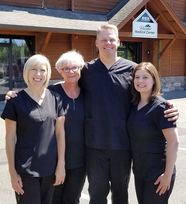 The staff at Rainier Foot and Ankle Associates consists of Tiffanie Stringer, Tami Walker, Dr. Chris Bock and Kaitlin Durfee. Submitted photo