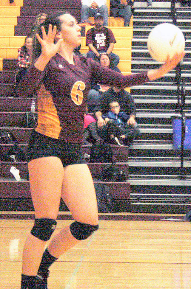 Kaitlyn Nelson prepares to serve during one of White River’s many 2017 victories. File image