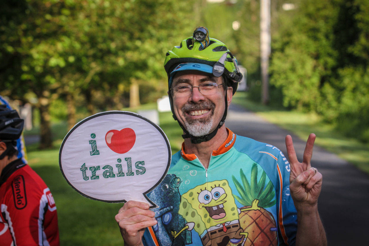 A trail enthusiast stopped by the county Parks Department booth during Bike Everywhere Day. Photo courtesy King County