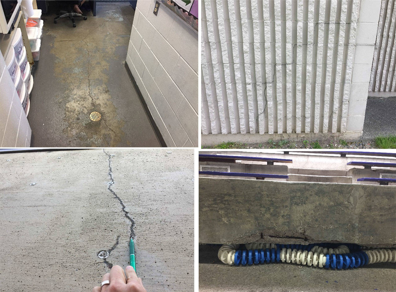 Many of the repairs needed to be made at the Enumclaw pool include concrete cracks and spalling, noted in a report by PCS Structural Solutions. Images courtesy PCS Structural Solutions