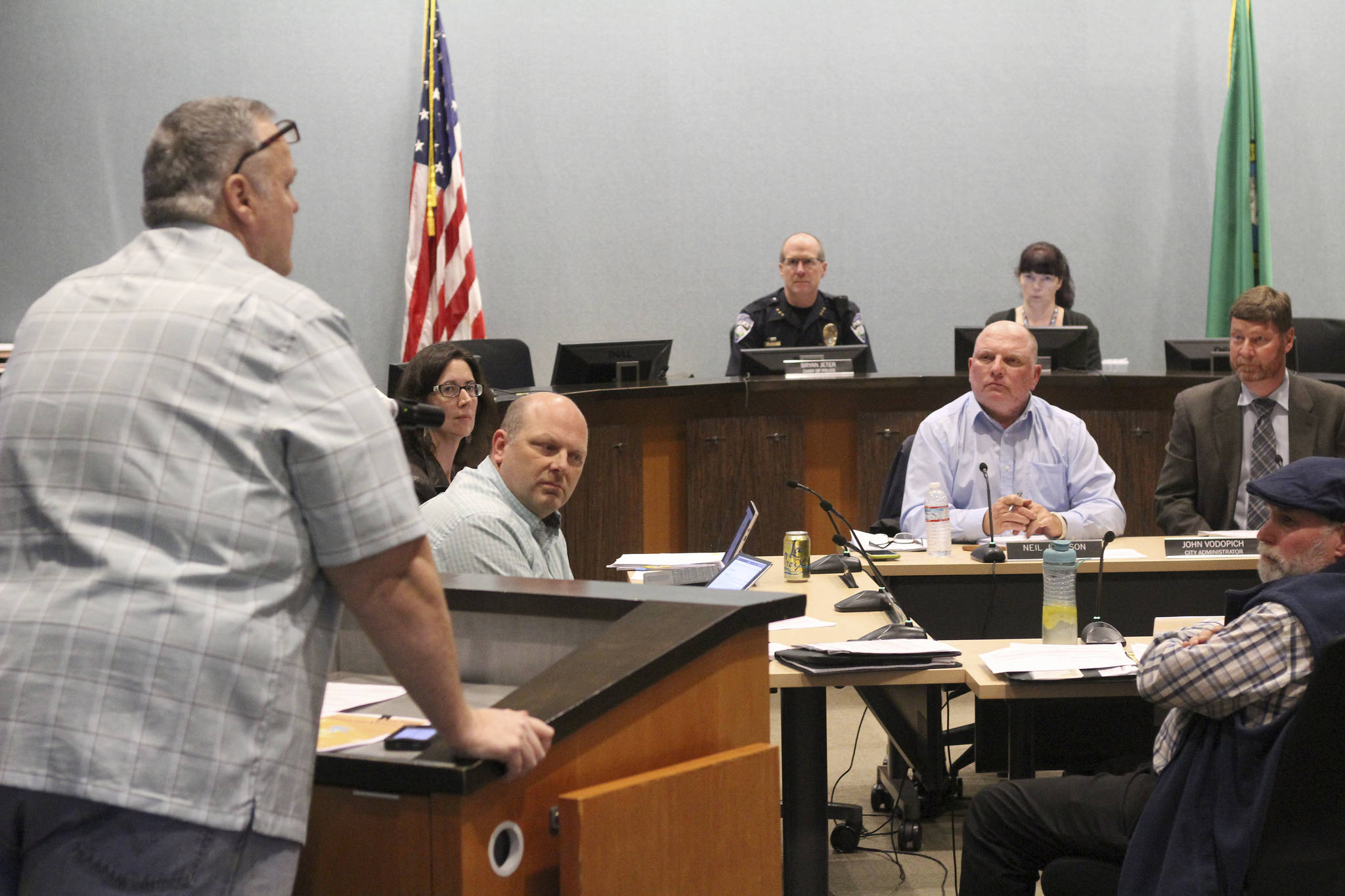 Former council member Mark Hamilton warned the Bonney Lake City Council that the city may lose many valuable artifacts if they don’t aid the Bonney Lake Historical Society. Photo by Ray Miller-Still