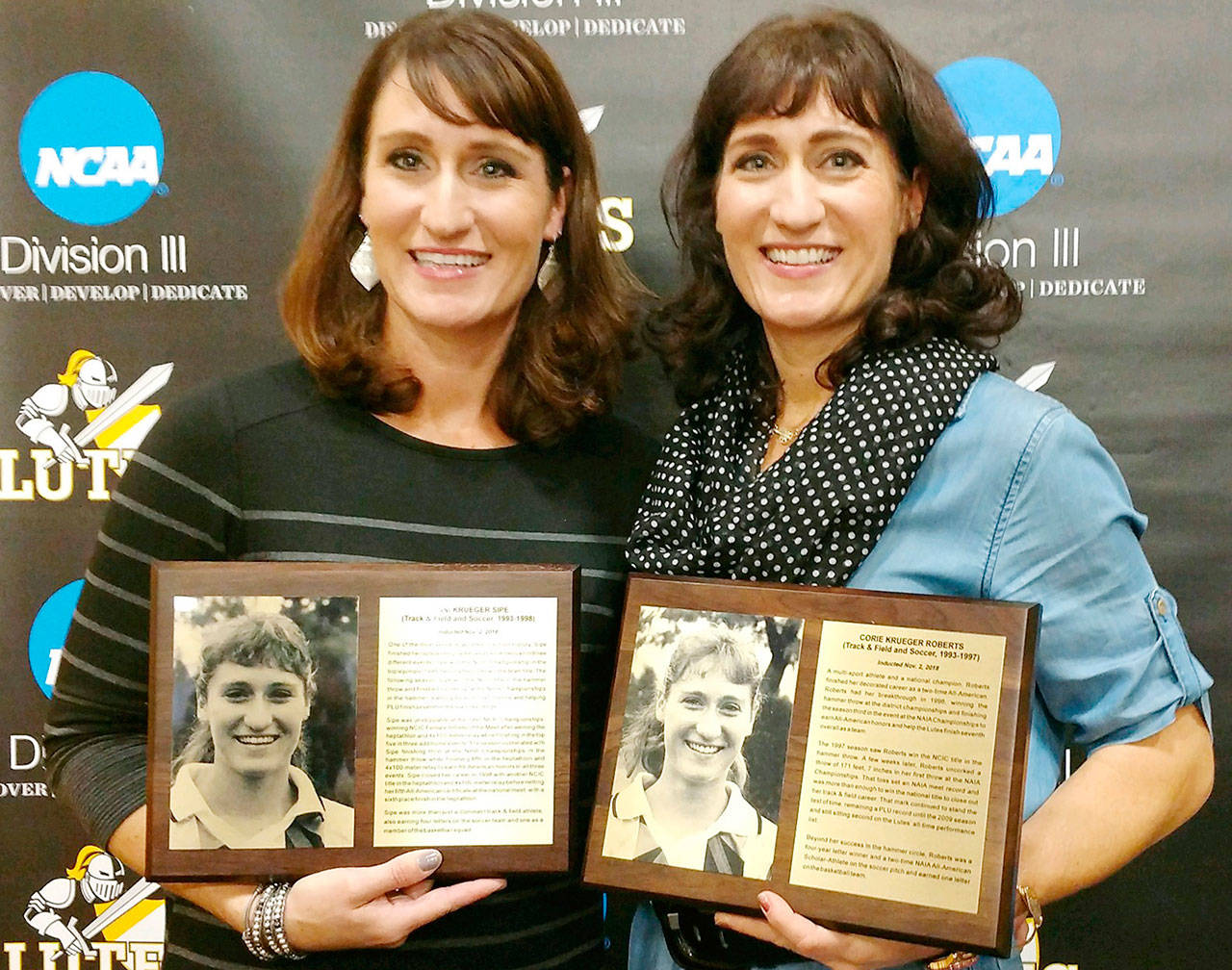Buckley resident Corie Roberts, right, and sister Jenni were inducted Friday into the PLU Hall of Fame. Submitted photo