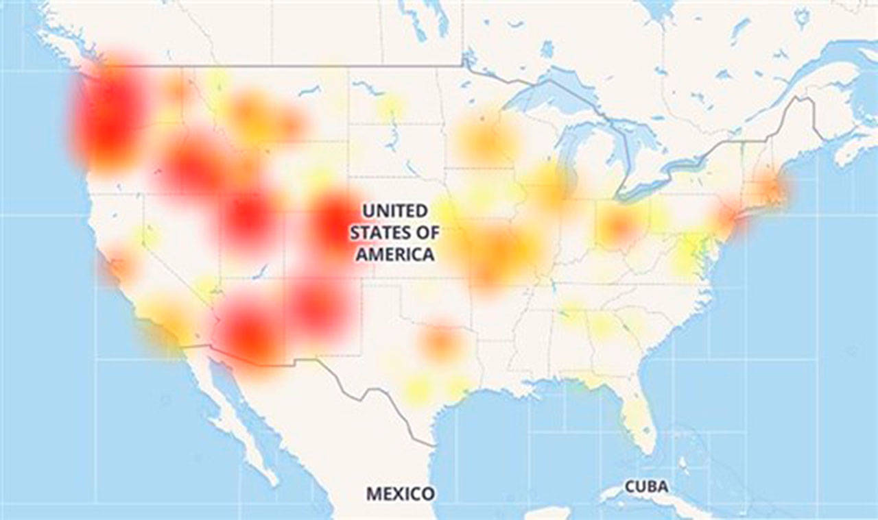 A CenturyLink map showing where the 911 outage hit around the country. Image courtesy CenturyLink