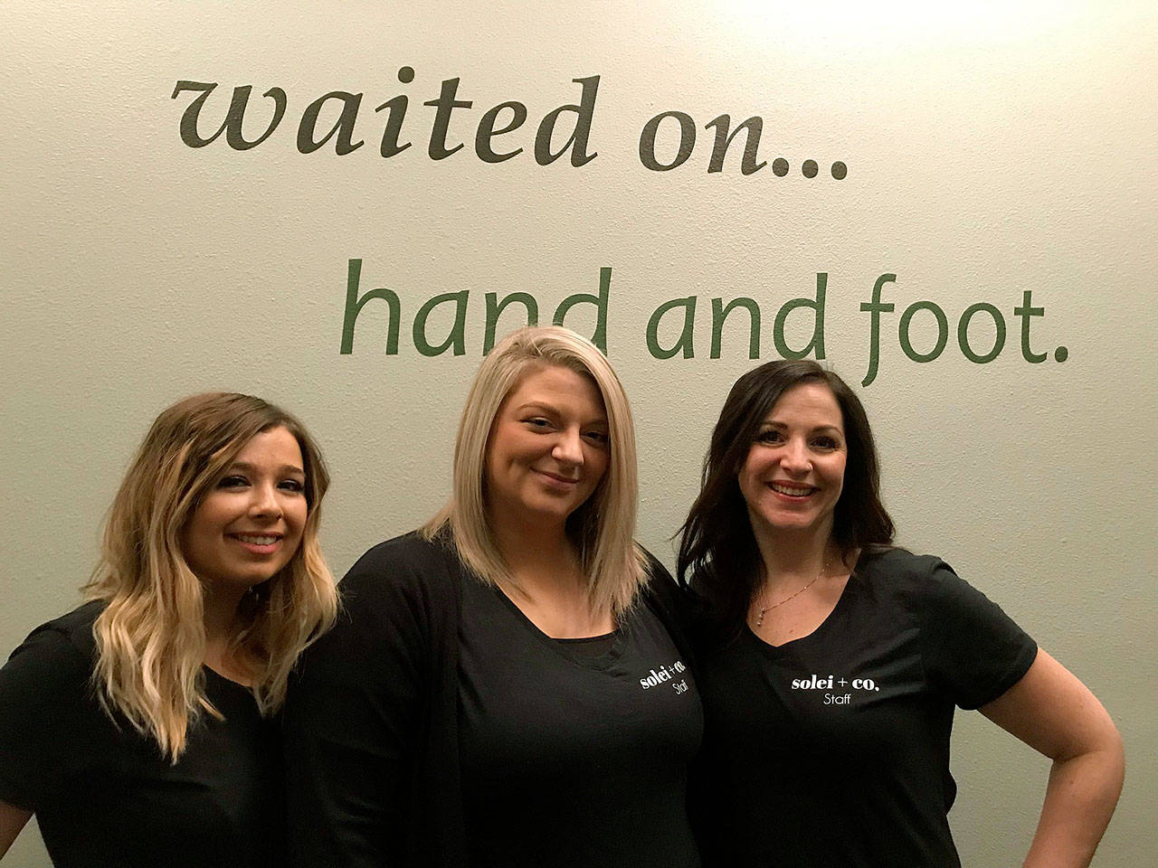 The Solei Day Spa staff of, from left, Amanda Clift, Brittney Rossich and Jenni Shires made Haley Christiansen comfortable as she brought her son, Brooks, into the world. MARK KLAAS, Auburn Reporter
