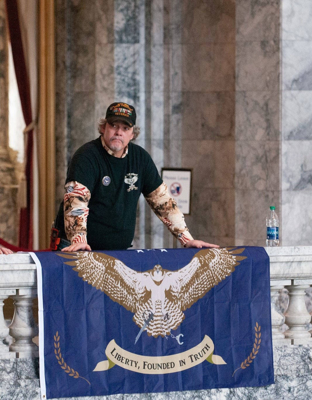 Robert Brown, an advocate for splitting the state of Washington into two, at a rally at the Capitol in Olympia last week. Photo by Sean Harding, WNPA Olympia News Bureau