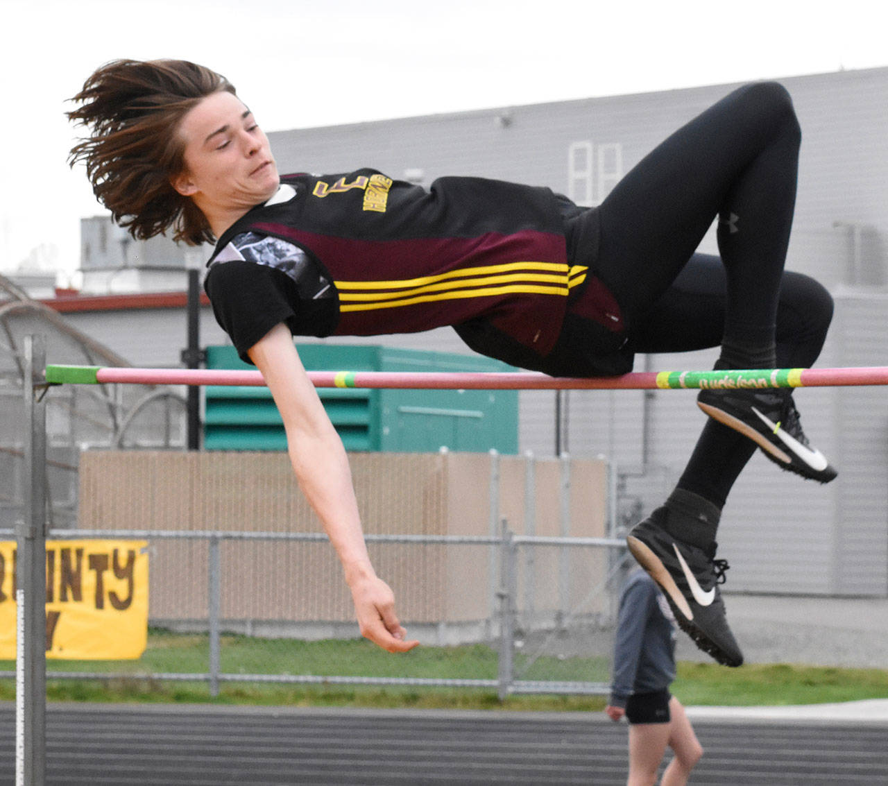 In related news, Enumclaw High freshman Jack Morse took first in the high jump April 4, helping the Hornets to a 91-53 victory over visiting Kentridge. Photo by Kevin Hanson