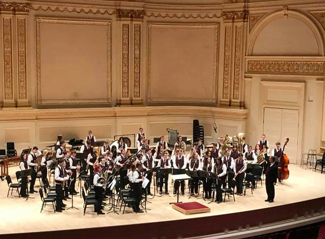 The White River High band, 55 musicians under the direction of Rich Kuntzelman, performed April 1 at New York City’s Carnegie Hall. Contributed photo