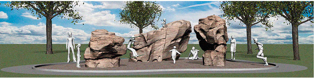 An artist’s rendition gives an idea of what Buckley’s climbing boulders could look like. Courtesy image