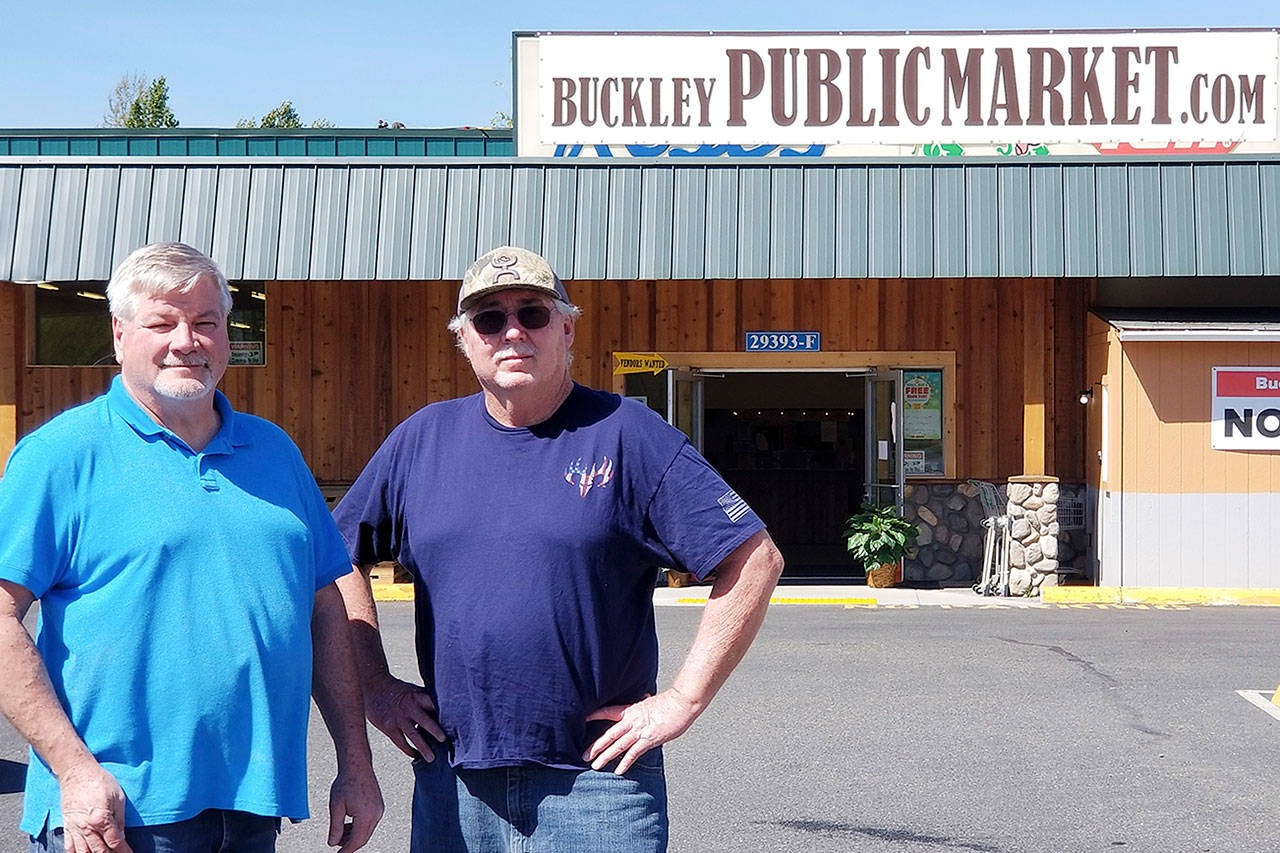 The Buckley Public Market, now open on state Route 410, is the creation of David Wells (left) and David “Bubba” Johnson. Submitted photo