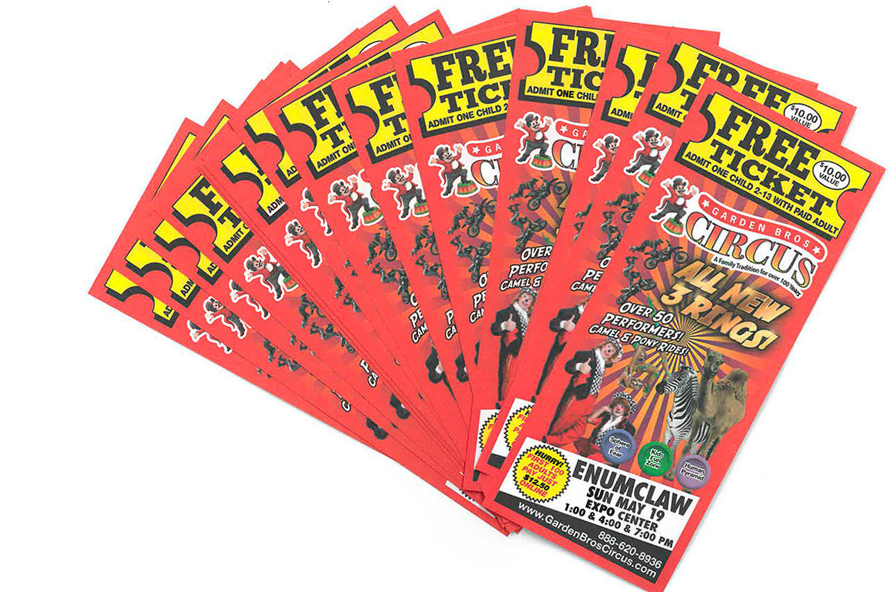 Several business along Enumclaw’s Cole Street received promotional tickets for the Garden Bros. Circus in the mail this month. Many claimed on social media the circus is a scam and urged others to throw the tickets away, despite the fact Garden Bros. performs at hundreds of locations across the country a year. However, it appears the show they planned at the Enumclaw Expo Center is being cancelled after the Expo terminated their contract over a late payment. Photo by Ray Miller-Still