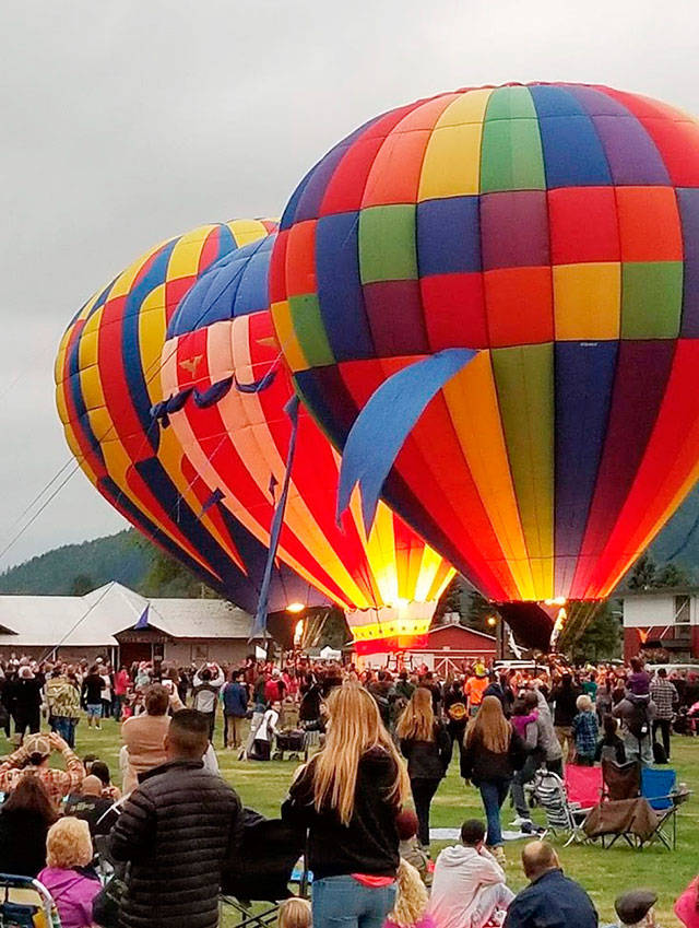 When it appeared some nasty weather was headed Enumclaw’s way, a few balloons were inflated to give guests something of a mini-show. Soon, rain and lightning caused everything to be scrapped. Photo courtesy Enumclaw Expo and Events Association