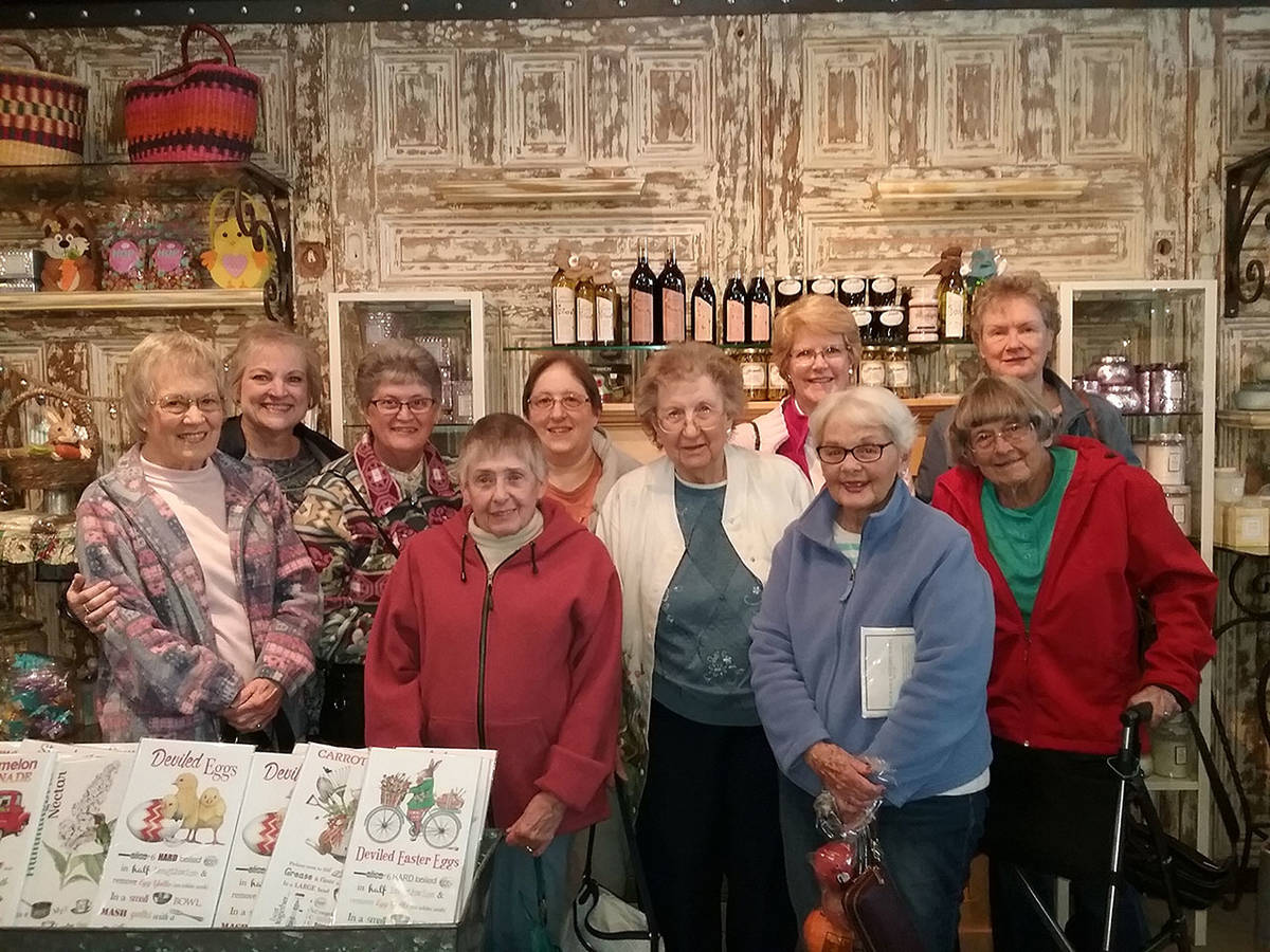 Members of Chapter EF are at P. E.O.s 150th birthday party, held in Sumner, at our Mountain View Reciprocity brunch. Thirteen area chapters gather once a year for a regional meeting. Contributed photo.