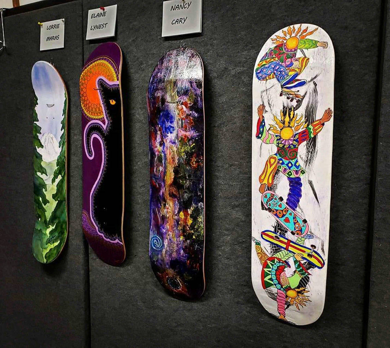 At the last Freestyle event, artists of varying experience levels painted their own skateboards. This time around, they will be decorating musical instruments. Contributed photo
