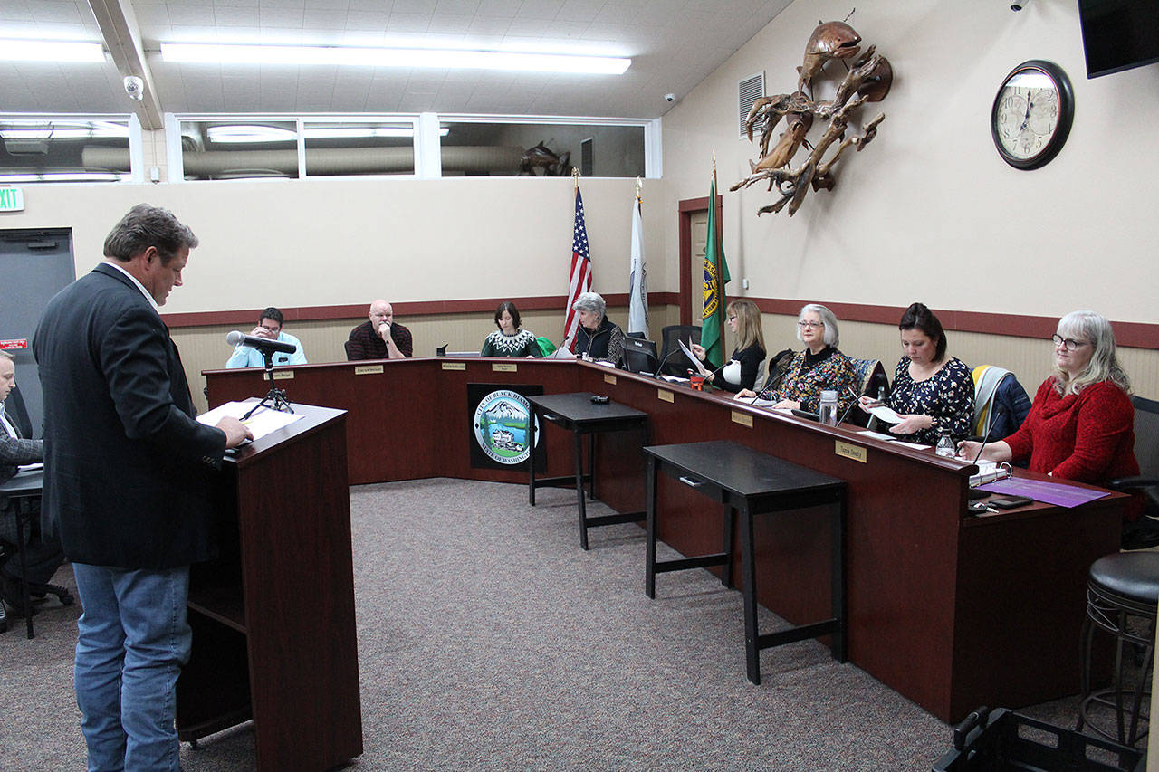The Black Diamond City Council was visited by King County Councilman Reagan Dunn during their Jan. 16 meeting for a State of the County update. Photo by Ray Miller-Still