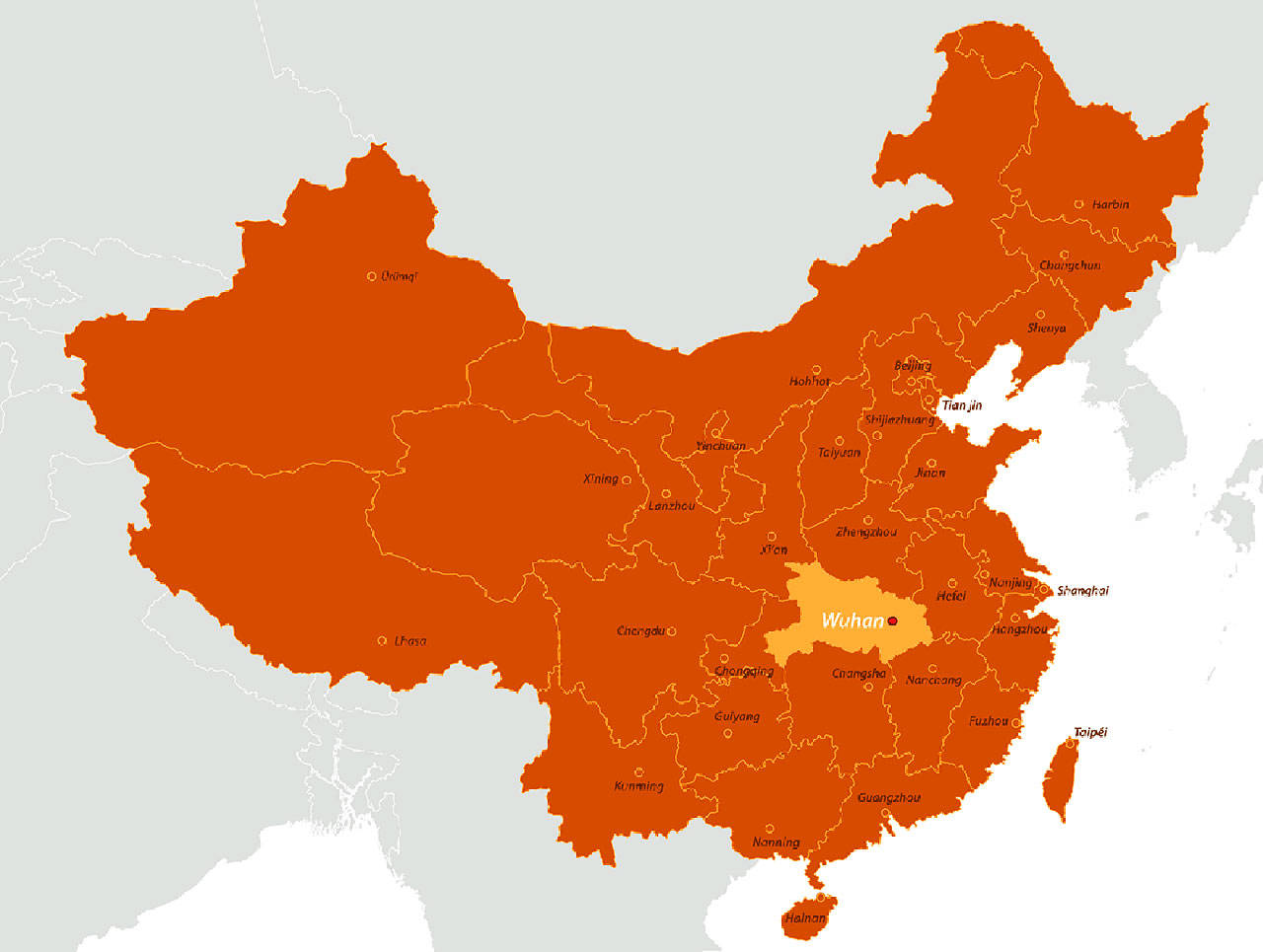 The new coronavirus was first identified in Wuhan, Hubei, Province in China. There have been 300 confirmed cases inside and outside the province. Image courtesy CDC