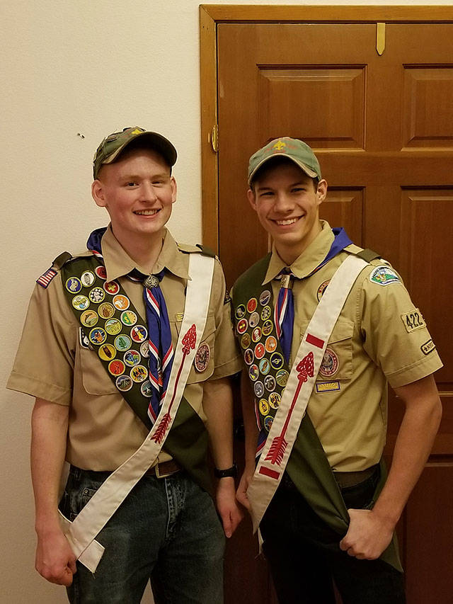 Christopher Morgan and Gordon Crosby, Enumclaw newest Eagle Scouts. Contributed photo