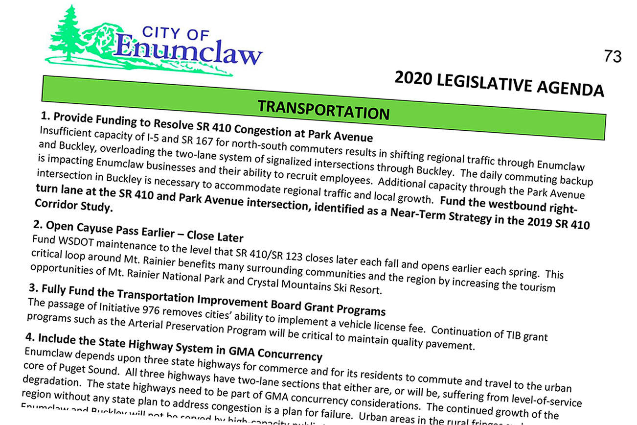 Enumclaw provides annual ‘wish list’ to Legislature