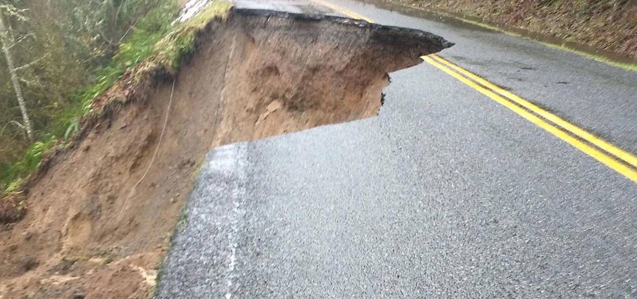 Pictured is a washed-out road north of Fairfax that resulted from last week’s rainfall. Photo courtesy Carbonado School District.