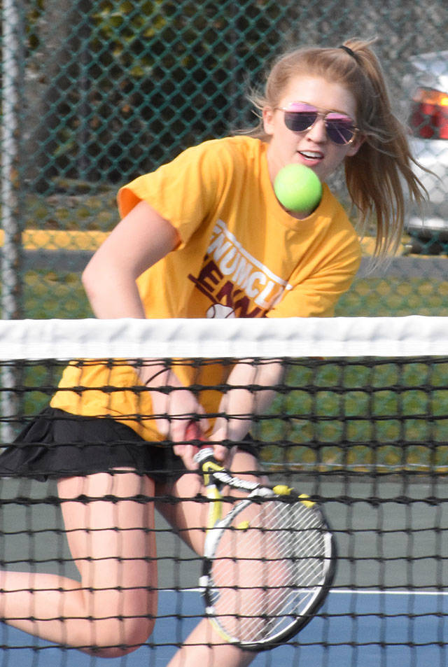 Hornet senior Lauren Bone, pictured here during a match last spring, is one of the key returning players for Enumclaws tennis team this year. Photo by Kevin Hanson