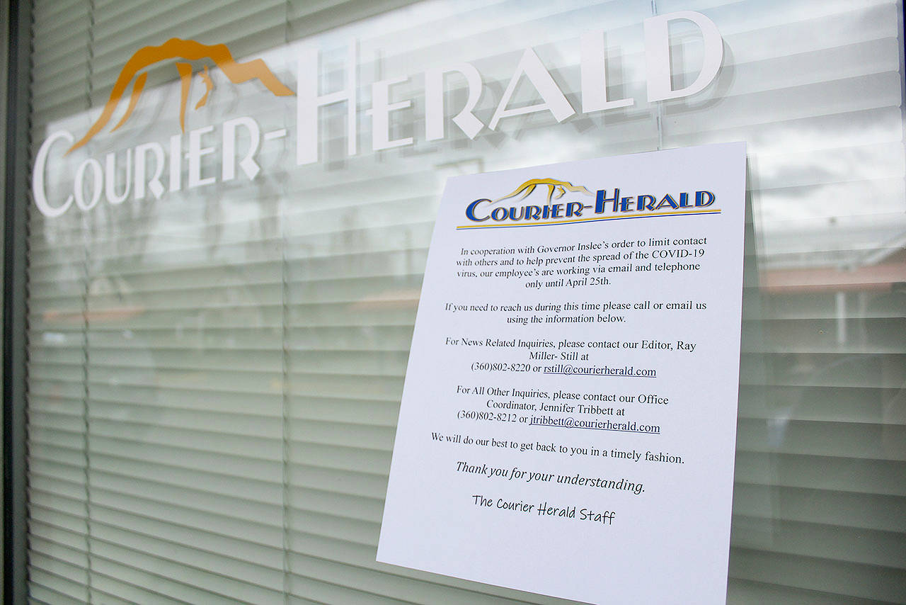 Although the Courier-Herald’s office is closed, you can still contact Office Manager Jennifer Tribbett and Editor Ray Miller-Still at the above phone numbers and emails. Photo by Ray Miller-Still