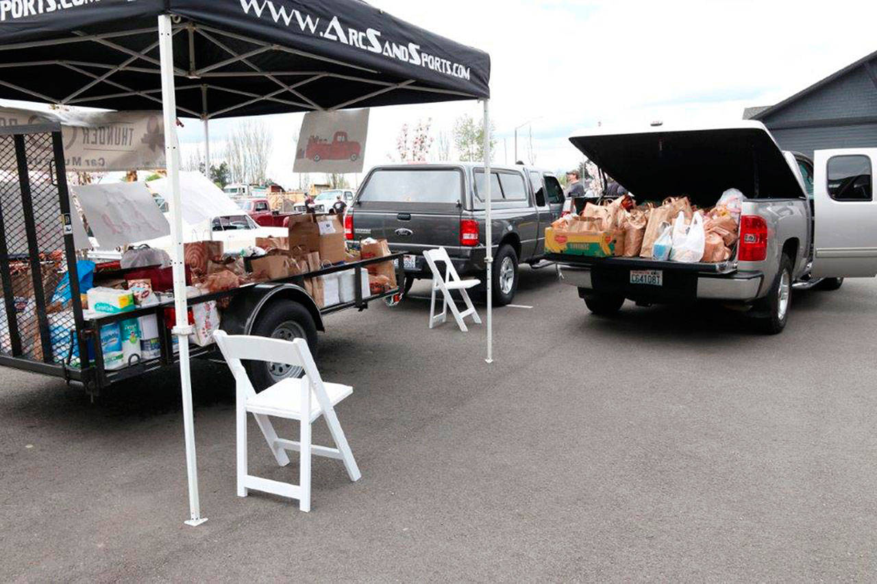 The Thunder Dome Car Museum had its first cruise in early April, which brought in more than 1,800 pounds of food and $2,900 in donations to be split among Plateau Outreach Ministries in Enumclaw and the Black Diamond Community Center. Photo courtesy Becky Endicott