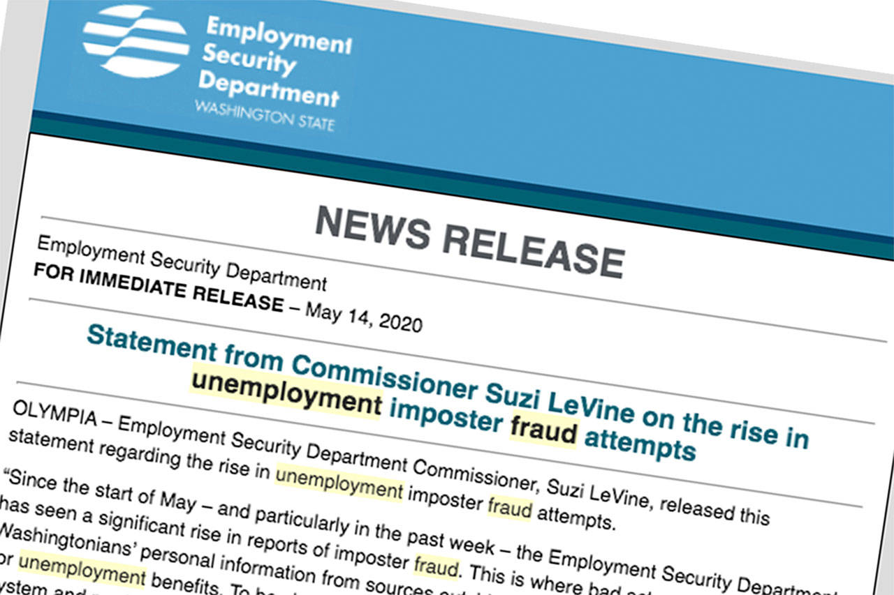 Washington state’s Employment Security Department released a statement concerning the rise in unemployment fraud on May 14. Image courtesy the Employment Security Department