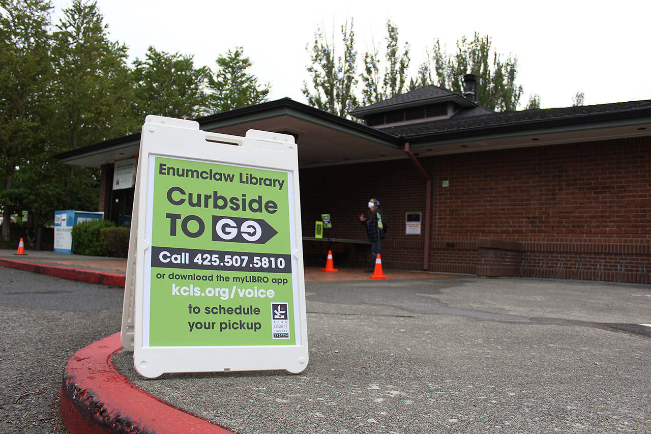The Enumclaw library is starting curbside service today, July 1. Photo by Ray Miller-Still