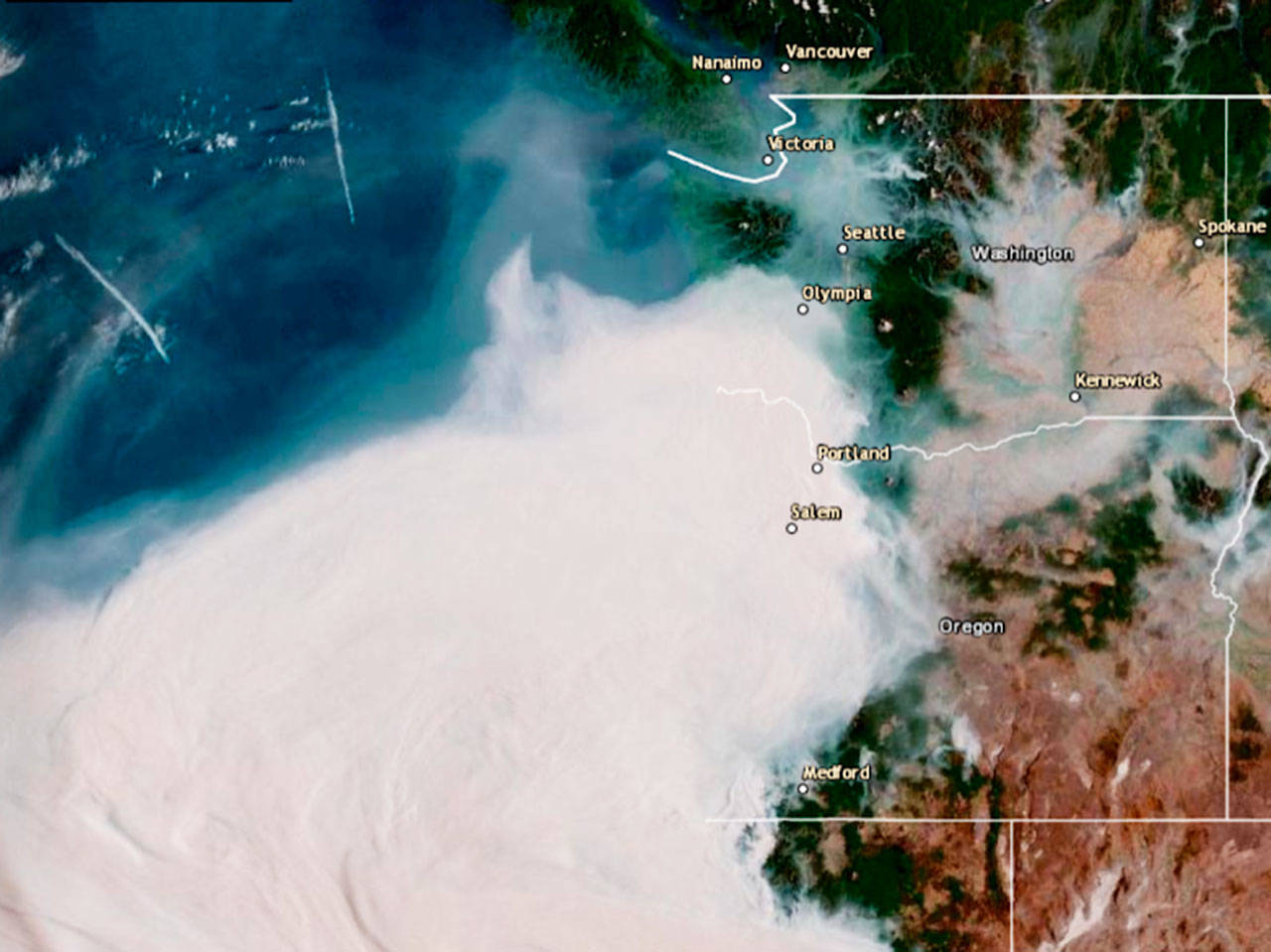 Smoke moving across Western Washington. COURTESY IMAGE, State Dept. of Ecology