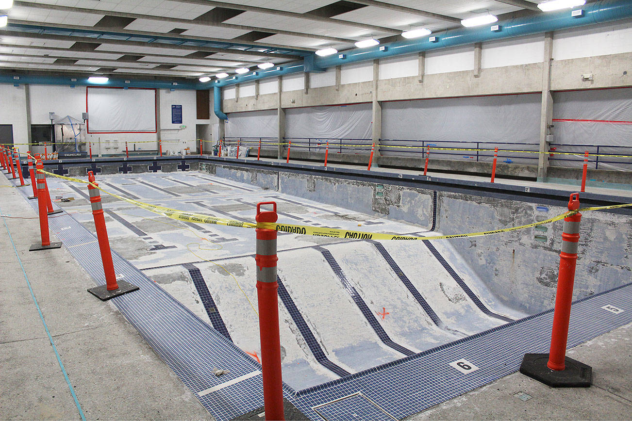 The Enumclaw pool won’t be filled for several months more, as extra repairs need to be done first.  Photo by Ray Miller-Still