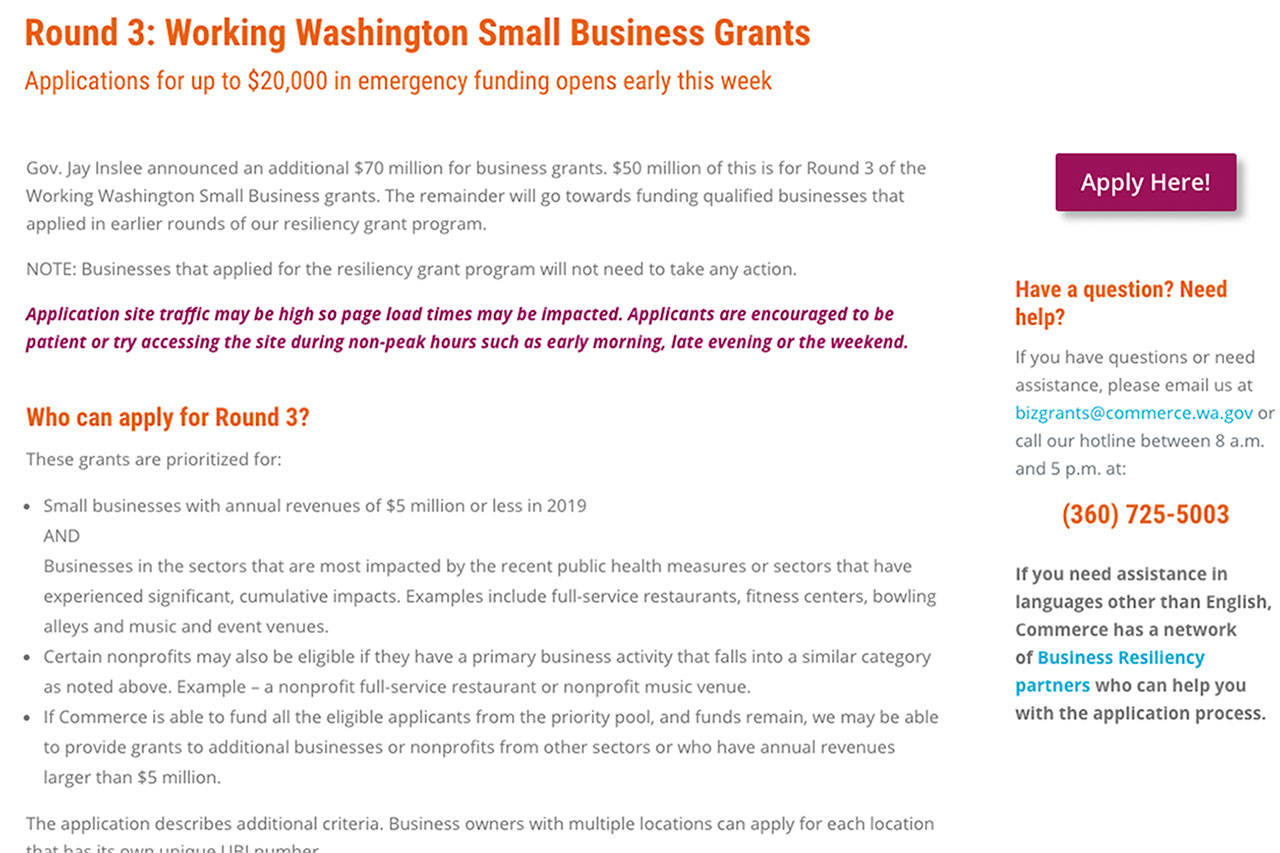 Screenshot courtesy the Washington State Department of Commerce