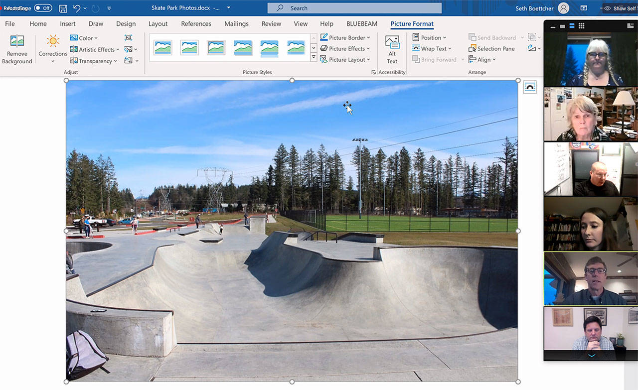 The Black Diamond City Council look at the skate park in Maple Valley while they talk about needing to demolish their own for safety reasons. Screenshot