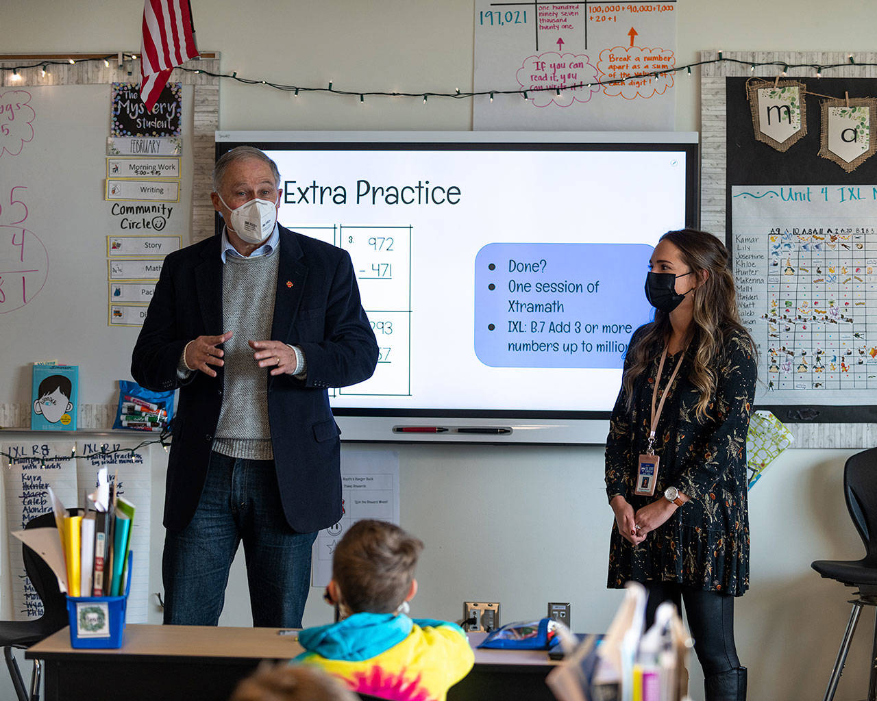 Gov. Jay Inslee visited Elk Ridge Elementary School in the White River School District on Feb. 2, 2021 as part of his push to re-open schools safety for teachers, students, and their families. Photo courtesy the White River School District