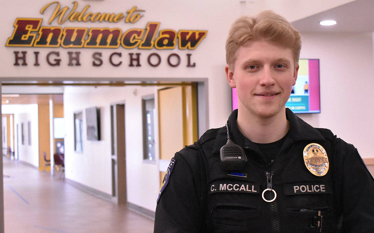 Colyn McCall is the latest school resource officer assigned to Enumclaw High. Photo by Kevin Hanson