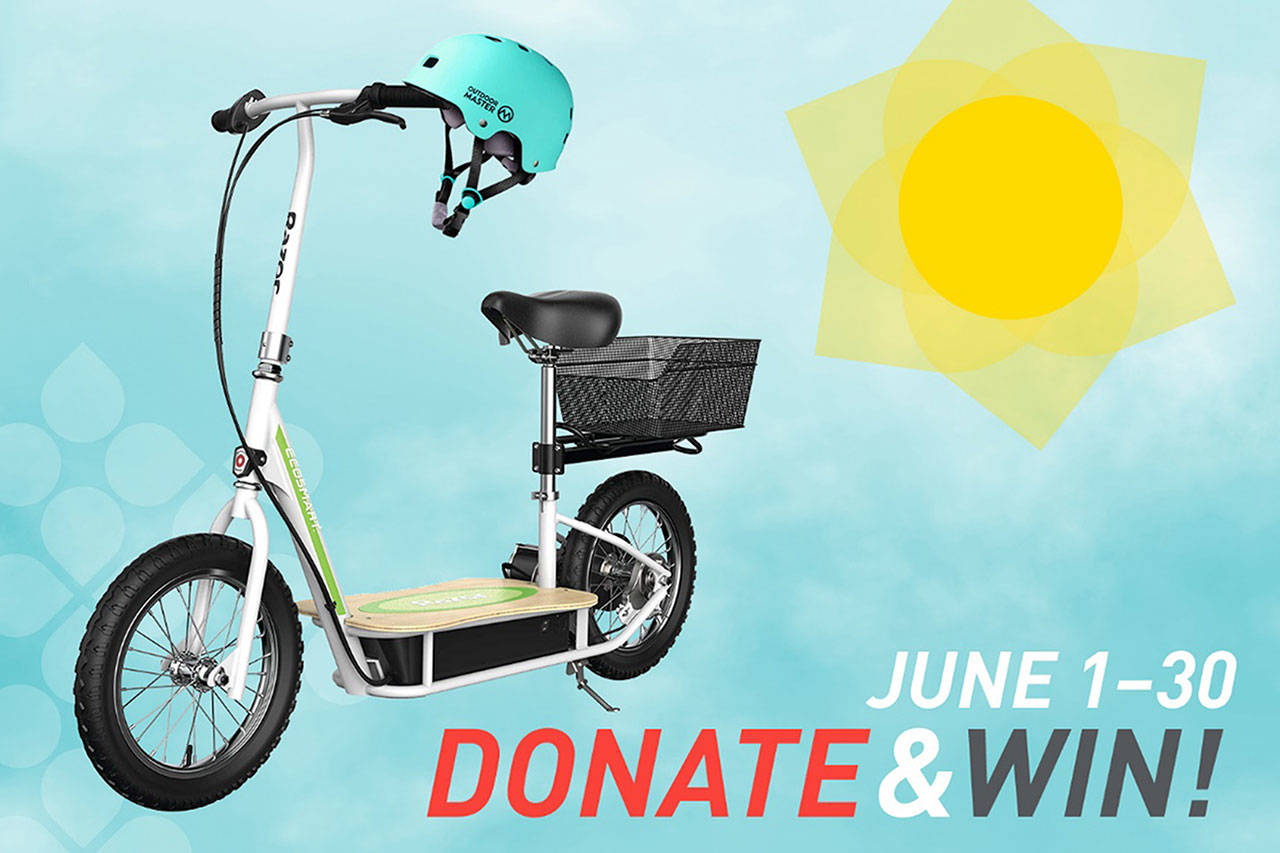 This scooter, along with other prizes, could be yours if you donate to Bloodworks Northwest this summer.